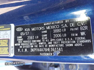 2017 Kia Forte LX with VIN 3KPFK4A76HE161141, listed as a IAAI auction lot 41856798 with 50,584 mi miles. Bid and sale history available at carsss.com. Image 9.