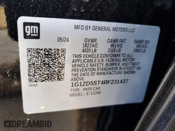 2024 Chevrolet Malibu LT with VIN 1G1ZD5ST4RF231437, listed as a Copart auction lot 51340705 with 29,199 mi miles and Salvage Title. Bid and sale history available at DreamBid. Image 12.