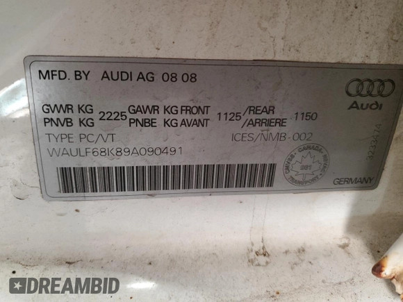 2009 Audi A4 z VIN WAULF68K89A090491, wystawiony jako Copart lot #84639734 z przebiegiem 234 698 mil mil oraz Czysty tytuł • Clean title. Historia ofert i sprzedaży dostępna na DreamBid. Obrazek 12.