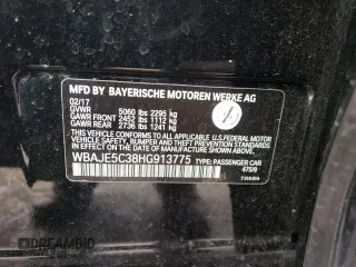 2017 BMW 5 Series 540i с VIN WBAJE5C38HG913775, выставлен на аукционе Copart как лот 51991605 с пробегом 83 245 миль миль и Списание • Salvage title. История ставок и продаж доступна на DreamBid. Изображение 12.