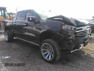 2019 Chevrolet Silverado 1500 High Country with VIN 1GCUYHEL1KZ360808, listed as a IAAI auction lot 42106243 with 158,061 mi miles. Bid and sale history available at carsss.com. Image 1.