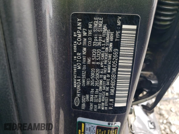2021 Genesis GV80 with VIN KMUHBDSB1MU052669, listed as a Copart auction lot 56065915 with 83,118 mi miles and Salvage title. Bid and sale history available at DreamBid. Image 13.