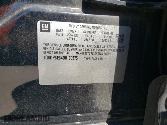 2013 Cadillac CTS Premium with VIN 1G6DP5E34D0100575, listed as a Copart auction lot 49862995 with 101,302 mi miles and Salvage Title. Bid and sale history available at DreamBid. Image 14.