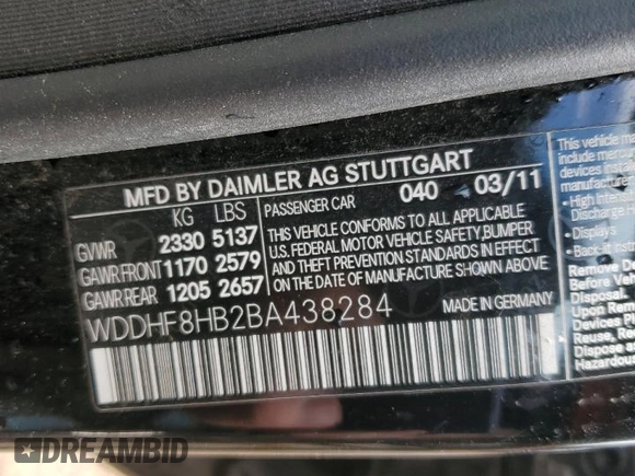 2011 Mercedes-Benz E 350 Luxury with VIN WDDHF8HB2BA438284, listed as a Copart auction lot 55531305 with 148,654 mi miles and Clean Title. Bid and sale history available at DreamBid. Image 12.