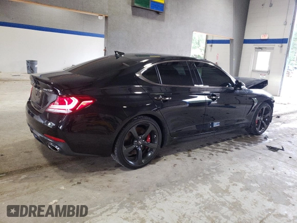 2021 Genesis G70 3.3T with VIN KMTG34LE7MU076383, listed as a Copart auction lot 71798544 with 35,450 mi miles and Salvage Title. Bid and sale history available at carsss.com. Image 3.