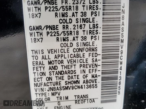 2012 Nissan Rogue SV with VIN JN8AS5MV9CW413655, listed as a Copart auction lot 81147634 with 175,443 mi miles and Clean Title. Bid and sale history available at carsss.com. Image 13.