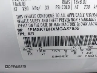 2021 Ford Explorer z VIN 1FMSK7BHXMGA87655, wystawiony jako IAAI lot #42272944 z przebiegiem 47 353 mil mil oraz . Historia ofert i sprzedaży dostępna na DreamBid. Obrazek 9.