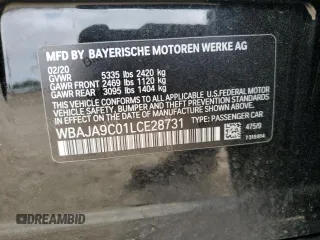 2020 BMW 5 Series 530e with VIN WBAJA9C01LCE28731, listed as a Copart auction lot 55233085 with 47,908 mi miles and Salvage Title. Bid and sale history available at DreamBid. Image 12.