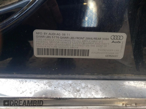 2012 Audi A8 с VIN WAUAVAFD3CN008149, выставлен на аукционе Copart как лот 44489925 с пробегом 125 086 миль миль и Списание • Salvage title. История ставок и продаж доступна на DreamBid. Изображение 12.