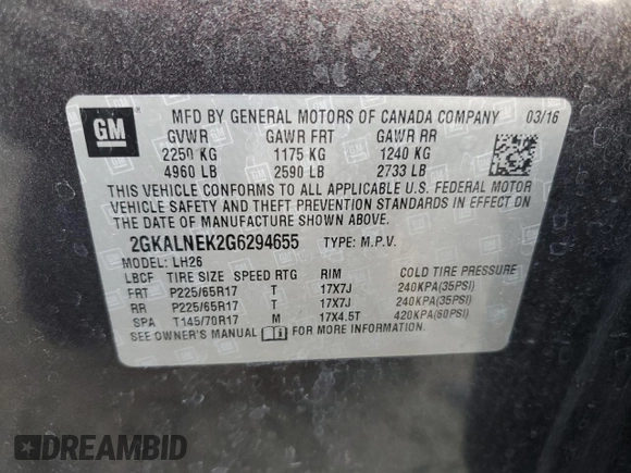 2016 GMC Terrain SLE with VIN 2GKALNEK2G6294655, listed as a Copart auction lot 42536425 with 106,319 mi miles and Salvage Title. Bid and sale history available at carsss.com. Image 13.