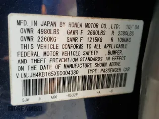 2005 Acura RL z VIN JH4KB165X5C004380, wystawiony jako Copart lot #54139035 z przebiegiem 144 934 mil mil oraz Szkoda całkowita • Salvage title. Historia ofert i sprzedaży dostępna na DreamBid. Obrazek 12.