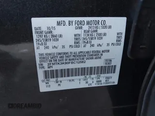 2015 Ford Edge Titanium z VIN 2FMTK3K90FBC12582, wystawiony jako IAAI lot #41860973 z przebiegiem Nie podano mil oraz . Historia ofert i sprzedaży dostępna na DreamBid. Obrazek 9.