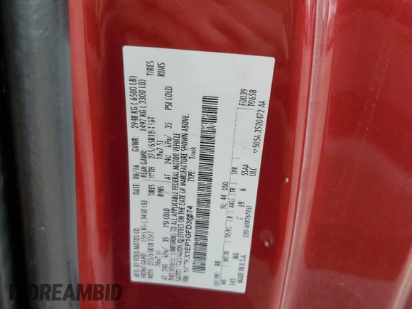 2016 Ford F-150 XLT with VIN 1FTEX1EP1GFD36874, listed as a Copart auction lot 60277505 with 66,688 mi miles and Clean title. Bid and sale history available at DreamBid. Image 12.