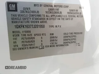 2007 GMC Yukon XL SLT with VIN 1GKFK16377J201950, listed as a IAAI auction lot 41665942 with 1 mi miles. Bid and sale history available at carsss.com. Image 9.