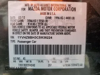 2012 Mazda 6 i Sport with VIN 1YVHZ8BH3C5M36224, listed as a Copart auction lot 55987515 with 117,207 mi miles and Salvage Title. Bid and sale history available at carsss.com. Image 12.