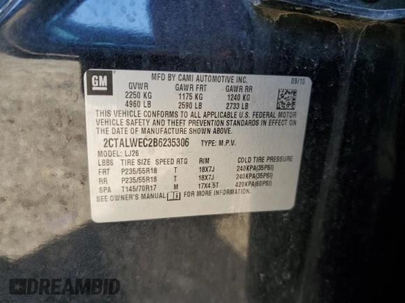 2011 GMC Terrain SLT-2 z VIN 2CTALWEC2B6235306, wystawiony jako Copart lot #55641205 z przebiegiem 127 299 mil mil oraz Szkoda całkowita • Salvage title. Historia ofert i sprzedaży dostępna na DreamBid. Obrazek 13.