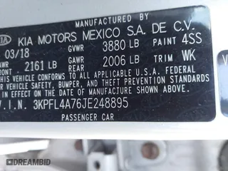 2018 Kia Forte LX with VIN 3KPFL4A76JE248895, listed as a IAAI auction lot 41836377 with 111,473 mi miles. Bid and sale history available at carsss.com. Image 9.