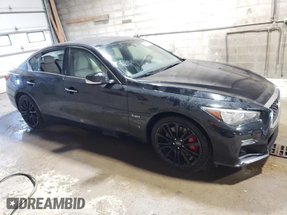 2020 Infiniti Q50 Red Sport 400 with VIN JN1FV7AR5LM660326, listed as a Copart auction lot 50599215 with 77,739 mi miles and Salvage Title. Bid and sale history available at carsss.com. Image 4.