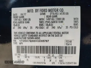 2017 Ford Explorer z VIN 1FM5K7B88HGD05787, wystawiony jako IAAI lot #40861587 z przebiegiem 103 715 mil mil oraz . Historia ofert i sprzedaży dostępna na DreamBid. Obrazek 9.