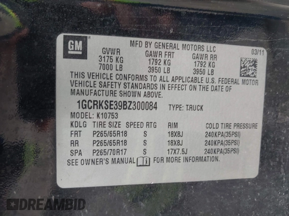 2011 Chevrolet Silverado 1500 LT with VIN 1GCRKSE39BZ300084, listed as a IAAI auction lot 41943867 with 157,056 mi miles and . Bid and sale history available at DreamBid. Image 9.