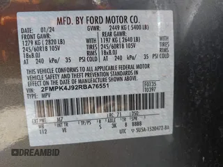 2024 Ford Edge SEL with VIN 2FMPK4J92RBA76551, listed as a IAAI auction lot 41692827 with 27,376 mi miles. Bid and sale history available at carsss.com. Image 9.