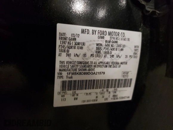 2013 Ford Explorer XLT with VIN 1FM5K8D89DGA21579, listed as a Copart auction lot 47998545 with 157,754 mi miles and Salvage Title. Bid and sale history available at DreamBid. Image 15.