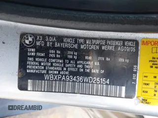 2006 BMW X3 3.0i z VIN WBXPA93436WD25154, wystawiony jako IAAI lot #42224497 z przebiegiem 187 989 mil mil oraz . Historia ofert i sprzedaży dostępna na DreamBid. Obrazek 9.