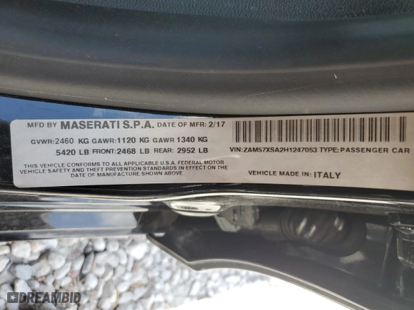 2017 Maserati Ghibli with VIN ZAM57XSA2H1247053, listed as a Copart auction lot 62134293 with 88,048 mi miles. Bid and sale history available at carsss.com. Image 12.
