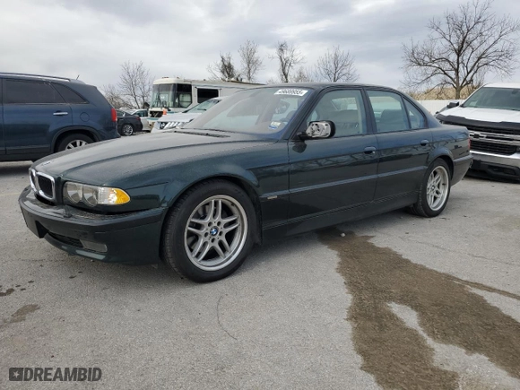 2001 BMW 7 Series 740iA with VIN WBAGG83401DN86357, listed as a Copart auction lot 49689955 with 0 mi miles and Salvage Title. Bid and sale history available at carsss.com. Image 1.