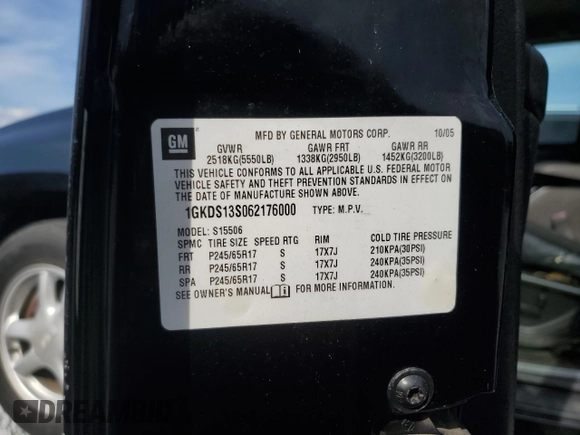 2006 GMC Envoy SLE z VIN 1GKDS13S062176000, wystawiony jako Copart lot #57672995 z przebiegiem 161 455 mil mil oraz Szkoda całkowita • Salvage title. Historia ofert i sprzedaży dostępna na DreamBid. Obrazek 13.