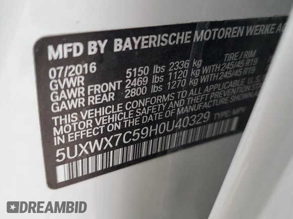 2017 BMW X3 xDrive35i with VIN 5UXWX7C59H0U40329, listed as a Copart auction lot 49296225 with 75,584 mi miles and Salvage Title. Bid and sale history available at DreamBid. Image 13.