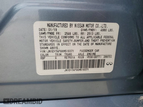 2019 Infiniti Q50 3.0t LUXE with VIN JN1EV7AP6KM519371, listed as a Copart auction lot 47088775 with 44,076 mi miles and Salvage Title. Bid and sale history available at carsss.com. Image 12.