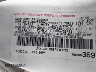 2001 Mitsubishi Montero Sport XLS with VIN JA4LS31H91P046295, listed as a IAAI auction lot 41475251 with 247,739 mi miles. Bid and sale history available at carsss.com. Image 9.