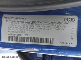 2016 Audi S6 Premium Plus with VIN WAUF2AFC0GN112822, listed as a IAAI auction lot 41624823 with 85,003 mi miles. Bid and sale history available at carsss.com. Image 9.