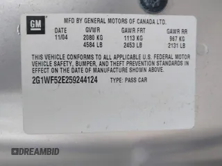 2005 Chevrolet Impala with VIN 2G1WF52E259244124, listed as a IAAI auction lot 42770308 with 63,267 mi miles and . Bid and sale history available at DreamBid. Image 9.