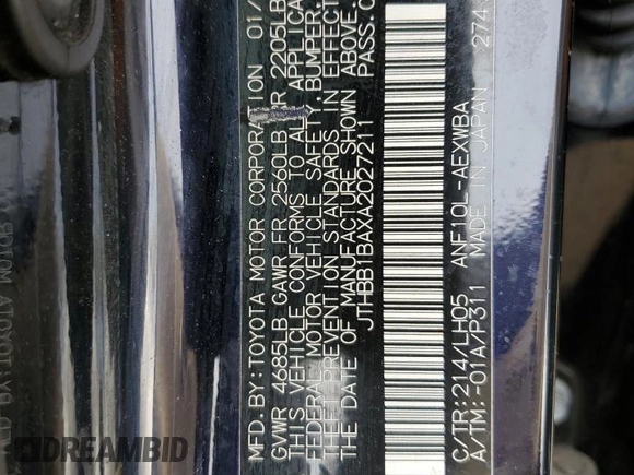 2010 Lexus HS 250h with VIN JTHBB1BAXA2027211, listed as a Copart auction lot 47294545 with 199,674 mi miles and Salvage Title. Bid and sale history available at DreamBid. Image 12.
