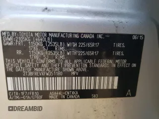 2015 Toyota RAV4 LE with VIN 2T3BFREVXFW351180, listed as a Copart auction lot 55251495 with 109,048 mi miles and Salvage Title. Bid and sale history available at carsss.com. Image 13.