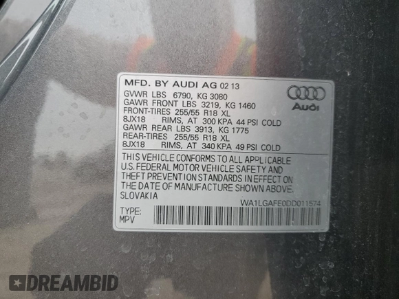 2013 Audi Q7 3.0T Premium Plus with VIN WA1LGAFE0DD011574, listed as a Copart auction lot 43081025 with 106,575 mi miles and Salvage Title. Bid and sale history available at carsss.com. Image 15.