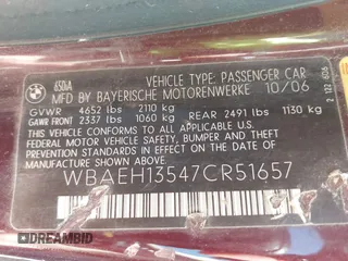 2007 BMW 6 Series 650i with VIN WBAEH13547CR51657, listed as a IAAI auction lot 41627772 with 139,147 mi miles. Bid and sale history available at carsss.com. Image 9.