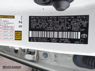 2016 Toyota Prius Four with VIN JTDKARFU3G3017761, listed as a IAAI auction lot 41829610 with 66,486 mi miles. Bid and sale history available at carsss.com. Image 9.