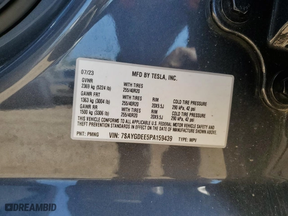 2023 Tesla Model Y Long Range with VIN 7SAYGDEE5PA159439, listed as a Copart auction lot 50743885 with 28,505 mi miles and Salvage Title. Bid and sale history available at carsss.com. Image 14.