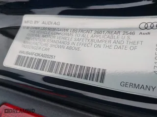 2019 Audi S4 Premium Plus with VIN WAUB4AF43KA020251, listed as a IAAI auction lot 41562862 with 44,897 mi miles. Bid and sale history available at carsss.com. Image 9.