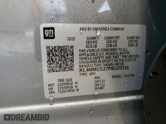 2023 Buick Encore GX Select with VIN KL4MMDS27PB109141, listed as a Copart auction lot 45785555 with 4,425 mi miles and Non repairable. Bid and sale history available at DreamBid. Image 13.