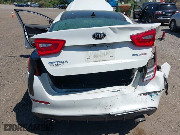 2014 Kia Optima SXL Turbo with VIN 5XXGR4A62EG283618, listed as a IAAI auction lot 42143349 with 82,070 mi miles and . Bid and sale history available at DreamBid. Image 6.