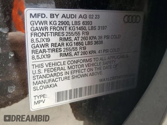 2023 Audi Q7 Premium Plus with VIN WA1LCBF74PD015442, listed as a Copart auction lot 57812485 with 25,117 mi miles and Salvage title. Bid and sale history available at DreamBid. Image 13.
