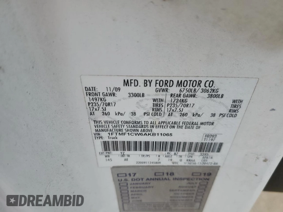 2010 Ford F-150 XL с VIN 1FTMF1CW6AKB11065, выставлен на аукционе Copart как лот 43140695 с пробегом 109 556 миль миль и Чистый • Clean title. История ставок и продаж доступна на DreamBid. Изображение 12.