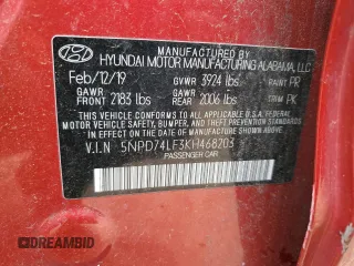 2019 Hyundai Elantra SE with VIN 5NPD74LF3KH468203, listed as a Copart auction lot 53043005 with 99,398 mi miles and Salvage Title. Bid and sale history available at DreamBid. Image 14.