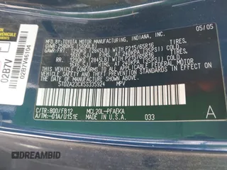 2005 Toyota Sienna CE with VIN 5TDZA23CX5S335924, listed as a IAAI auction lot 42057444 with 184,342 mi miles. Bid and sale history available at carsss.com. Image 9.