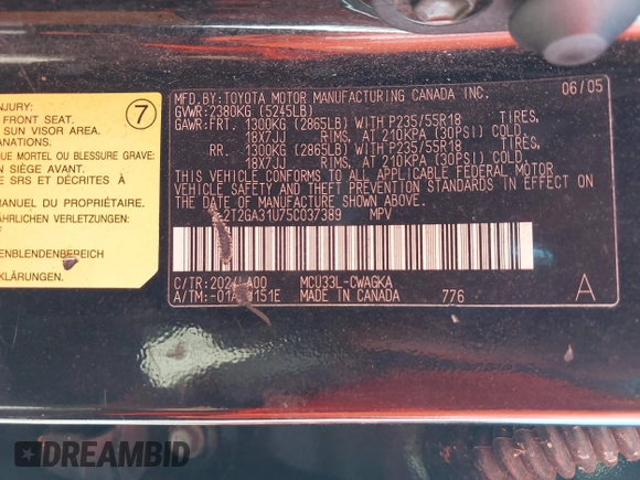2005 Lexus RX 330 с VIN 2T2GA31U75C037389, выставлен на аукционе IAAI как лот 42516006 с пробегом Не указан миль и . История ставок и продаж доступна на DreamBid. Изображение 9.