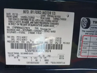 2010 Ford Mustang V6 with VIN 1ZVBP8ENXA5179074, listed as a IAAI auction lot 41826328 with 176,498 mi miles and . Bid and sale history available at carsss.com. Image 9.